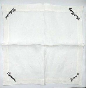 8 Linen Archipelago Nina Ramsey Black & Beige Praising Embroidered Napkins